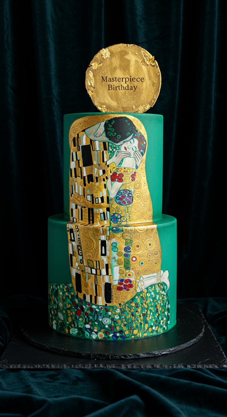 Zweistöckige Torte mit Reproduktion von Klimts