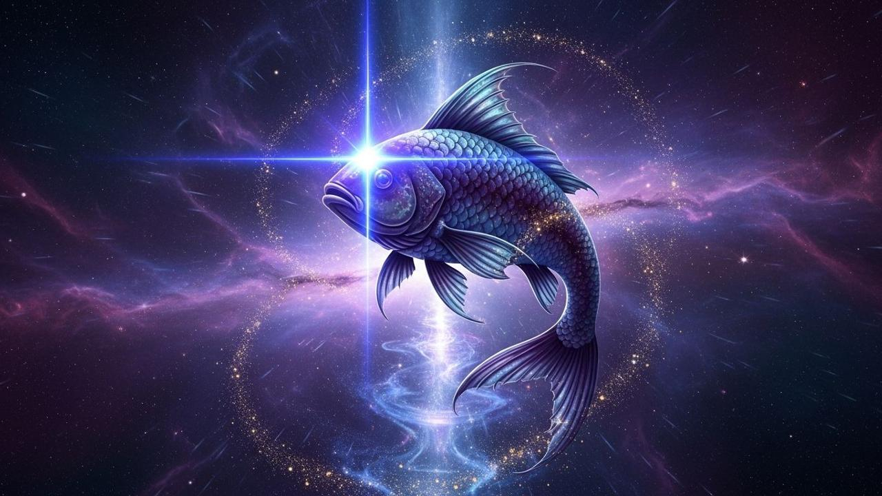 Fisch mit Geistesblitz vor Sternenhimmel. Intuition am 13.06.
