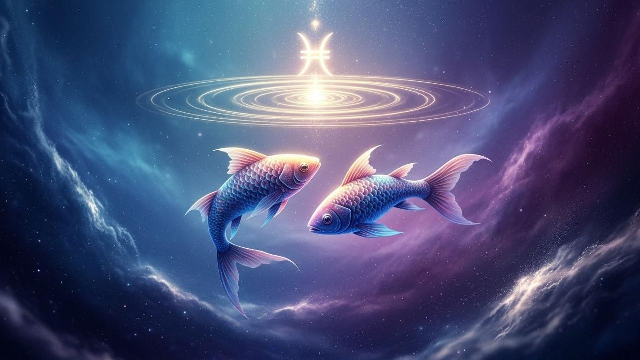 Zwei Fische im Universum, spirituelle Botschaft für den 11. Juni. Fische Sternzeichen.