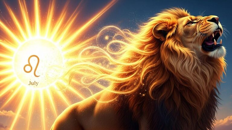 Löwe im Juli: Löwe brüllt, Sonne scheint. Astrologie-Symbol für Freiheit und Neuanfang.