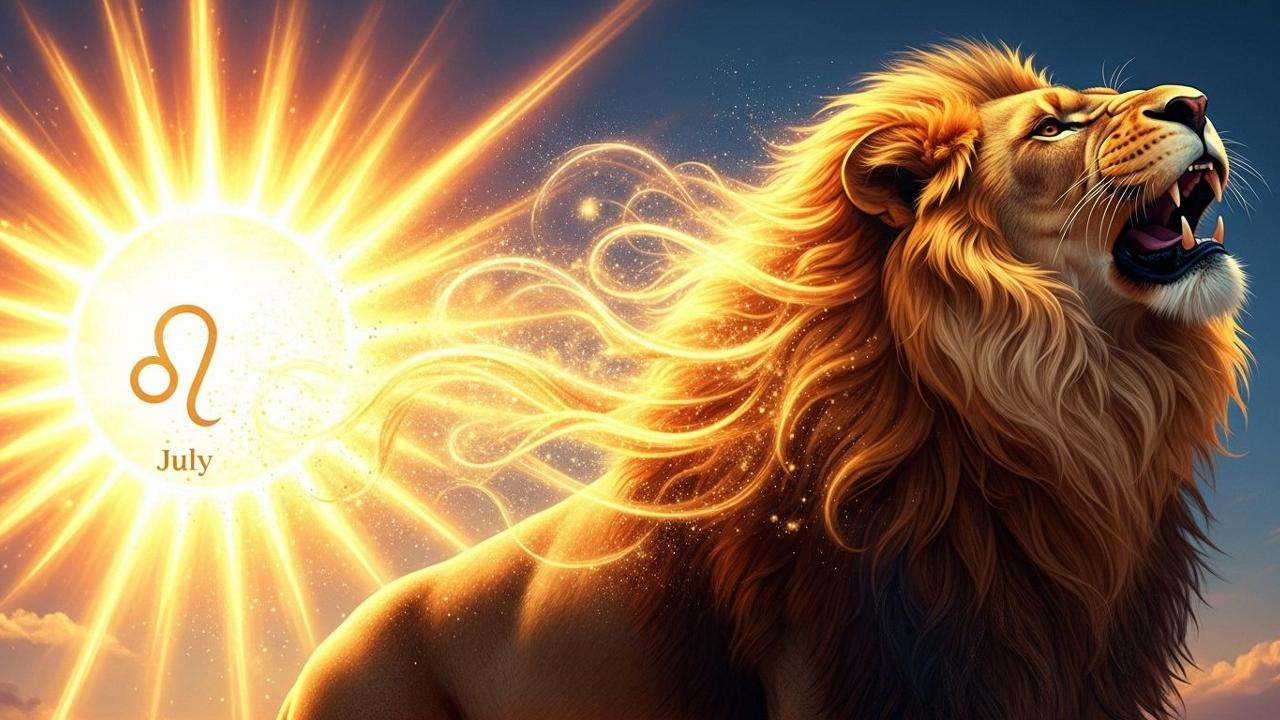 Löwe im Juli: Löwe brüllt, Sonne scheint. Astrologie-Symbol für Freiheit und Neuanfang.