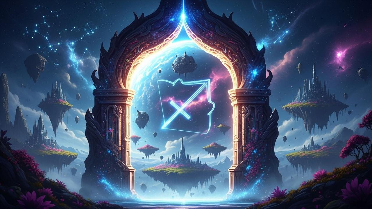 Tor zu neuen Welten: Sternzeichen Schütze im magischen Portal. Abenteuerlust pur!