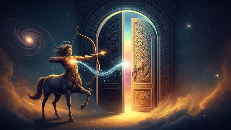 Zentaur mit Pfeil vor offener Tür, bereit für neue Abenteuer. Abenteuergeist am 10. Juni?