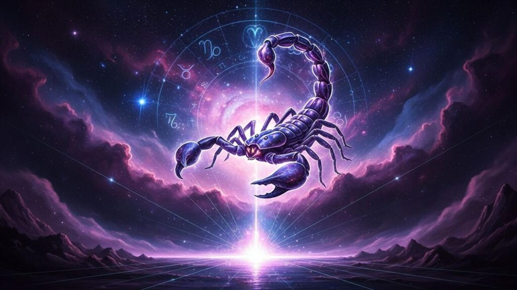Sternbild Skorpion vor kosmischem Hintergrund; Enthüllung am 11. Juni.