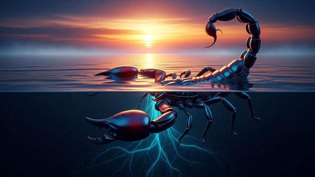Skorpion im Wasser, August: Bereit für tiefere Einblicke. Sonnenuntergang.