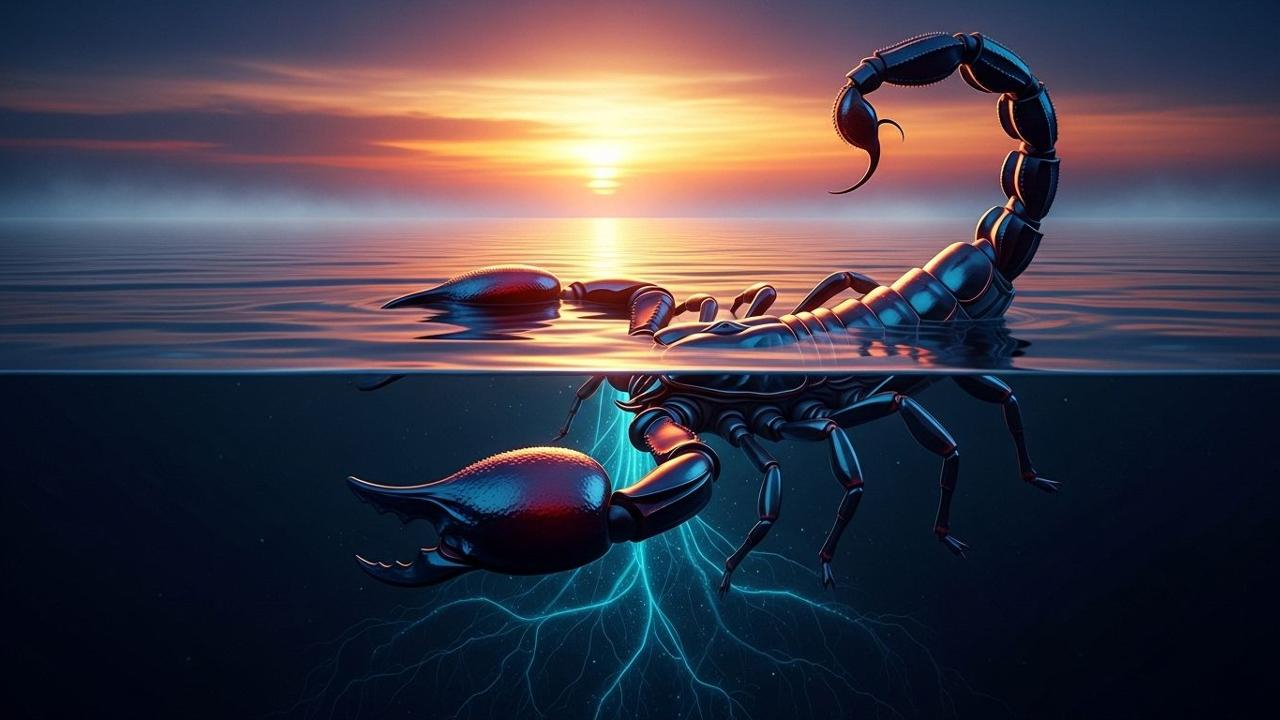 Skorpion im Wasser, August: Bereit für tiefere Einblicke. Sonnenuntergang.