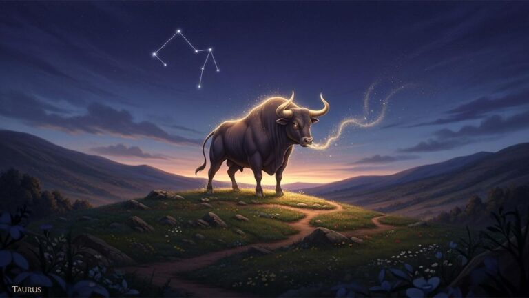 Sternbild Stier am Abendhimmel, Stier auf Hügel: Heute faszinierst du!
