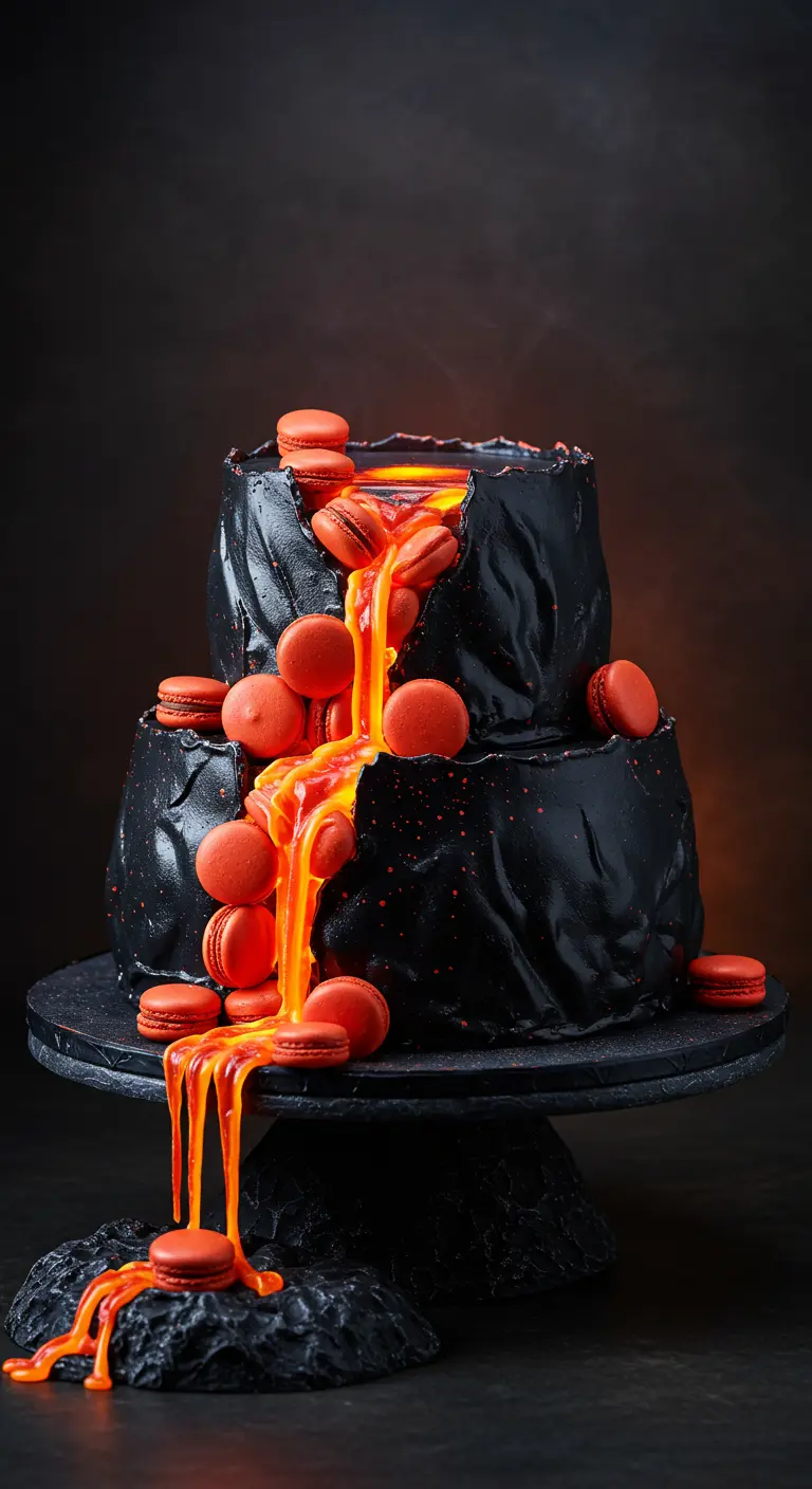 Schwarze Vulkan-Torte mit oranger