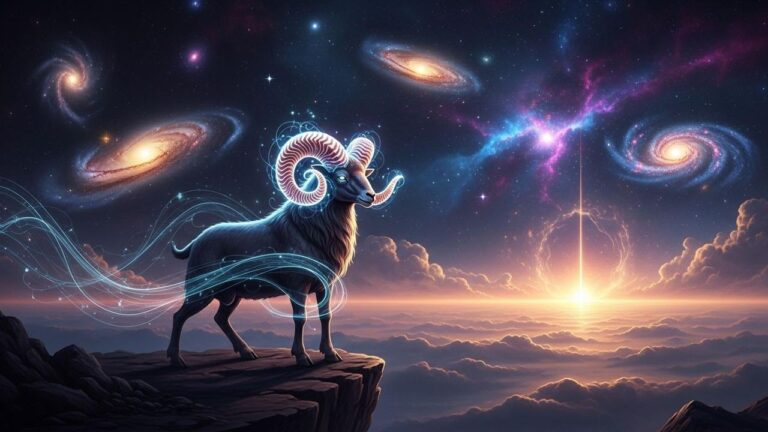 Sternzeichen Widder vor kosmischem Himmel. Die Wahrheit naht.