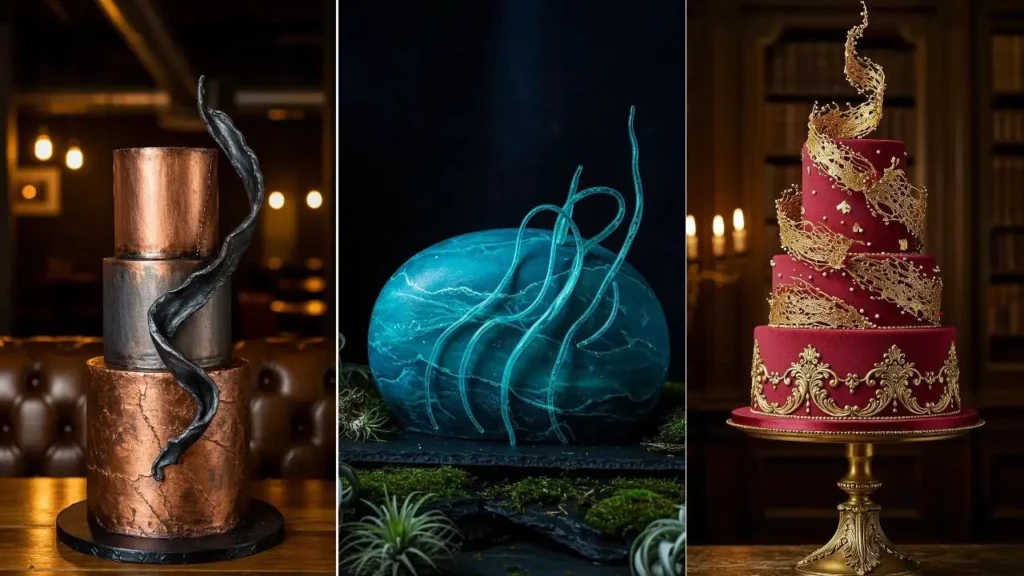 Drei kreative Hochzeitstorten mit Zucker-Spiralen als Highlight für einen unvergesslichen Hochzeitstag.